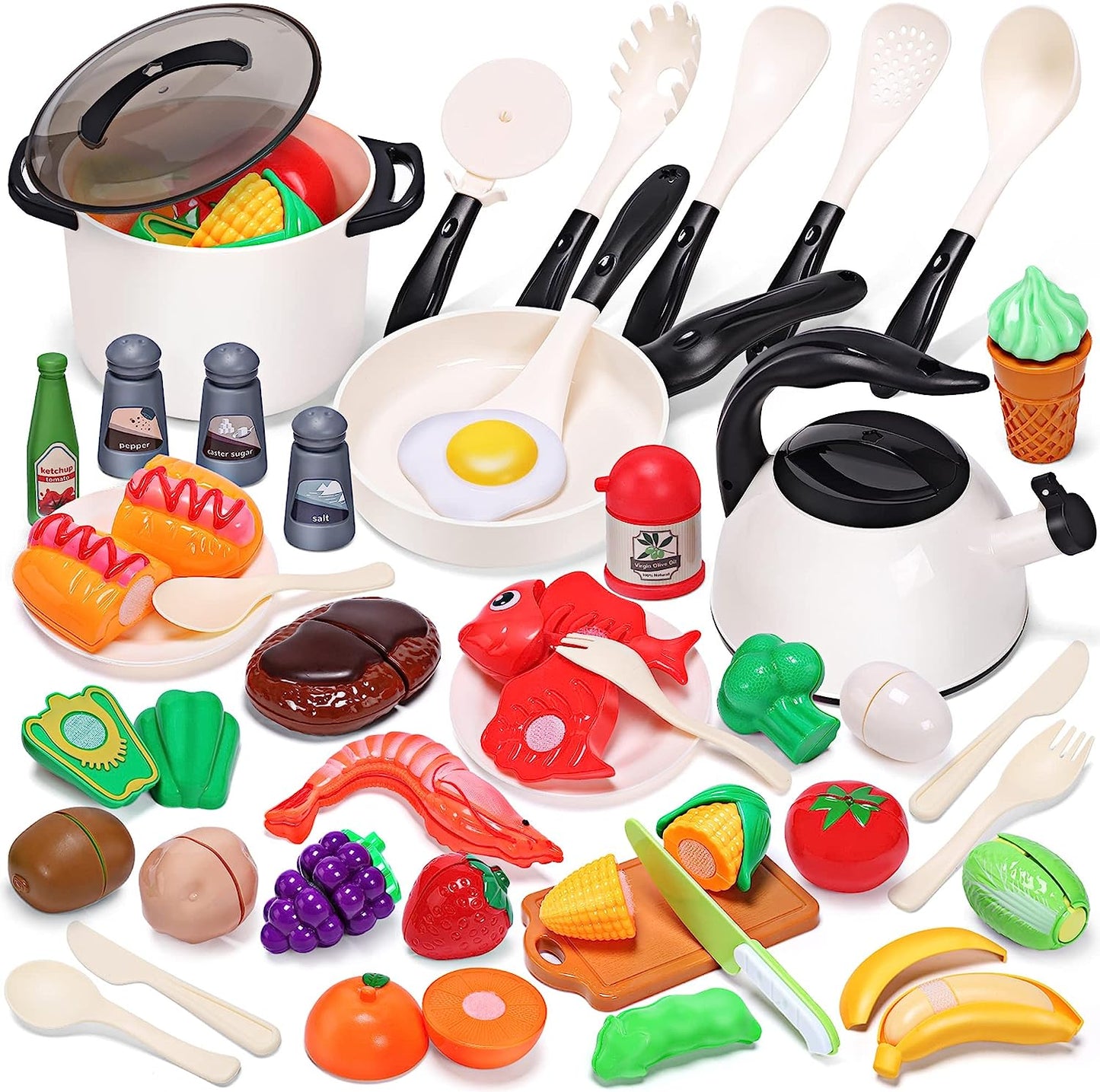Children's Play Kitchen Accessories Set - Complete Play Food and Cooking Tools for Toddlers and Kids
