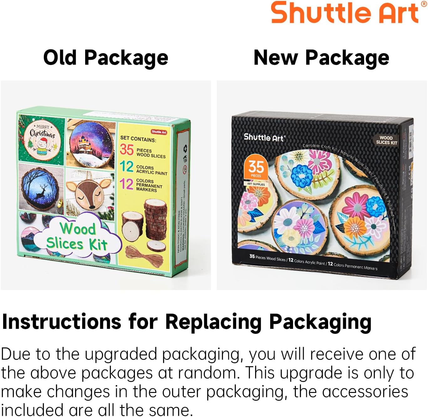 Wood Slices Kit, 35 PCS Unfinished Natural Wood Slices with Pre-Drilled Hole, Acrylic Paint, Permanent Markers, Jute Twine, DIY Craft for Kids Adults Holiday Decoration Christmas Ornaments