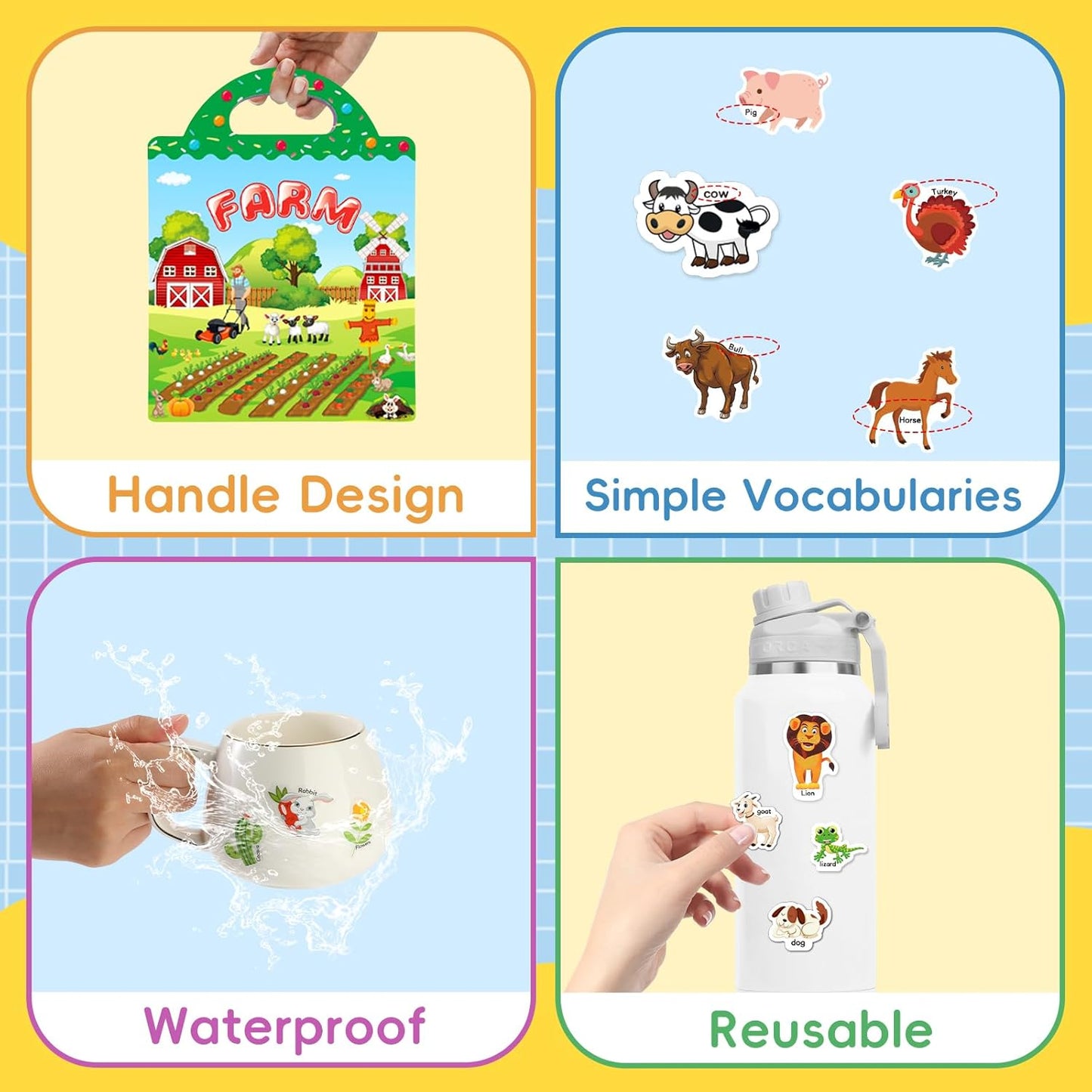 Professional Reusable Sticker Book Set for Toddlers Ages 2-4, Featuring 3 Themed Books with 115 Waterproof Stickers: Ocean Animals, Farm Life, and Seasonal Adventures