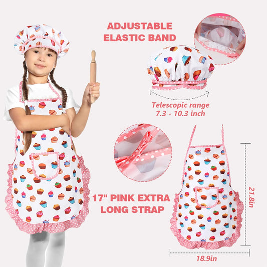 Kids Cooking and Baking Set - 24 Piece Apron and Chef Hat Costume for Ages 3-8