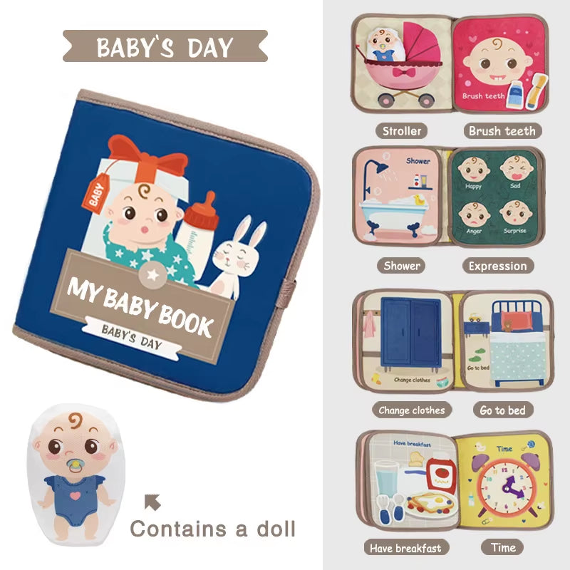 Montessori Busy Book Baby Early Education Book,Puzzle Toy, Animal Cognitive Fabric Book, Repeated Paste Book & Sensory Toys