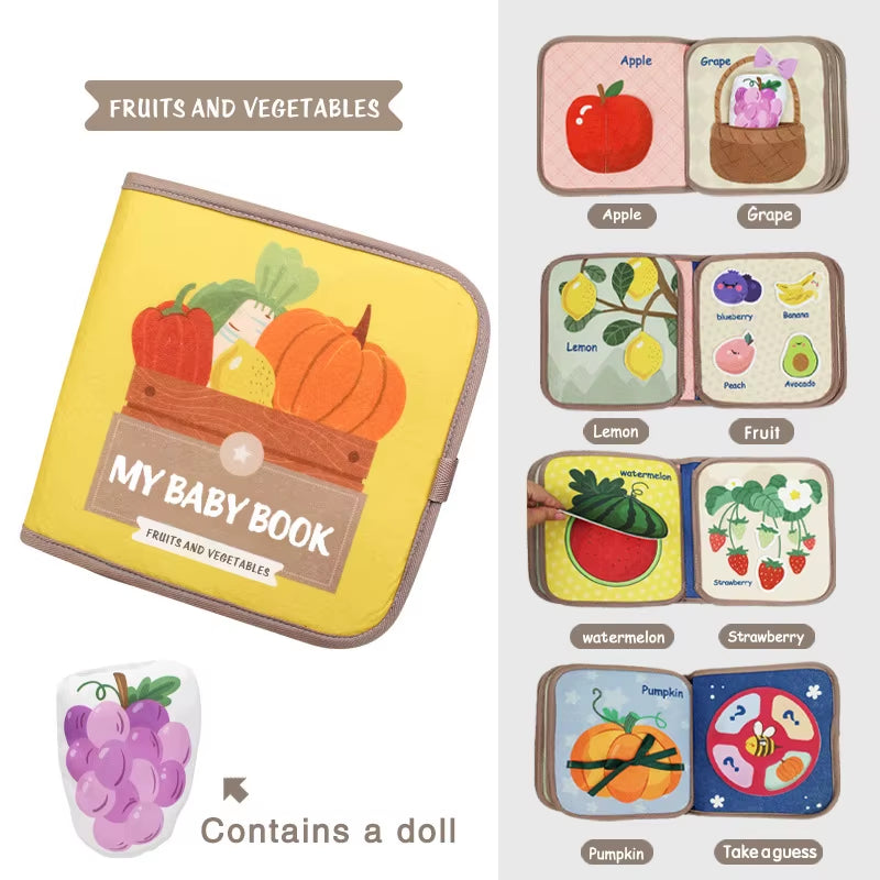 Montessori Busy Book Baby Early Education Book，Puzzle Toy, Animal Cognitive Fabric Book, Repeated Paste Book & Sensory Toys