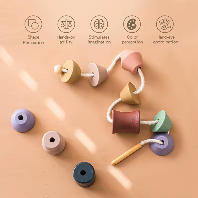 Wooden Baby Animal Threading Toys Blocks Board Games Stacking Toys Montessori Hands-On Ability Educational Children Blocks Gifts