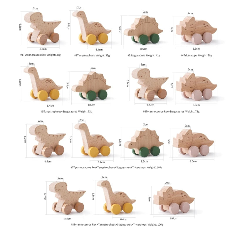 Baby Wooden Montessori Toys Beech Wooden Tyrannosaurus Rex Dinosaur Car Teether Educational Toys Children Teethering Baby Gift