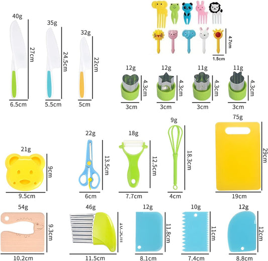 27-Piece Montessori-Inspired Kids Cooking Set with Safe Knives and Kitchen Tools for Toddlers