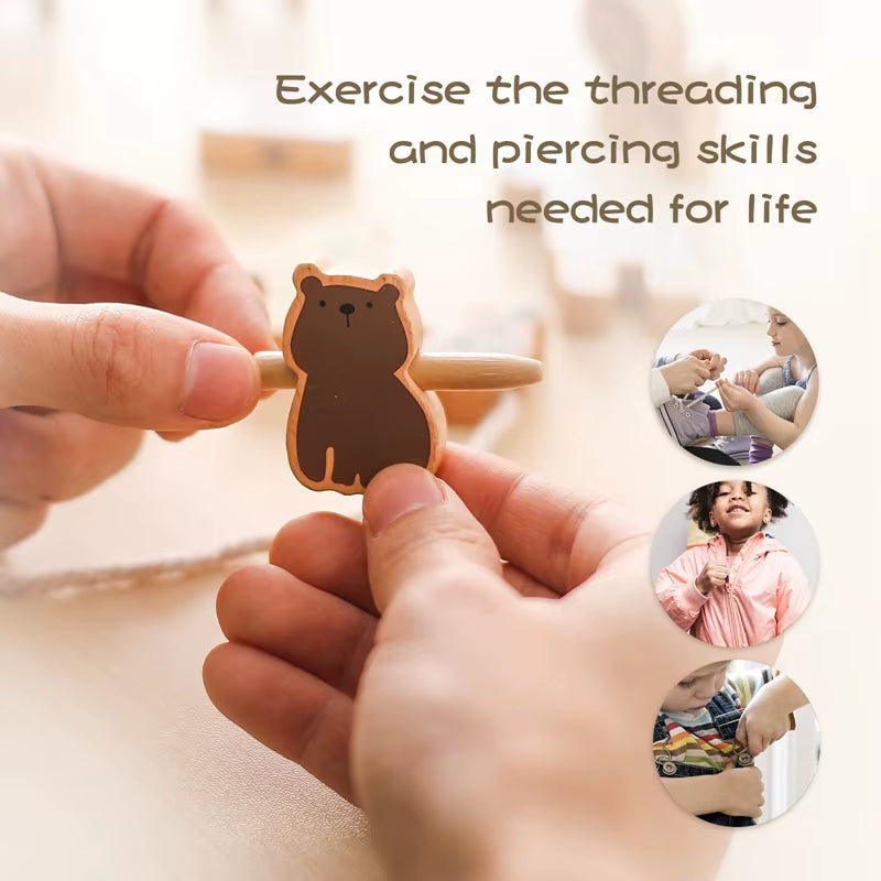 Wooden Baby Animal Threading Toys Blocks Board Games Stacking Toys Montessori Hands-On Ability Educational Children Blocks Gifts