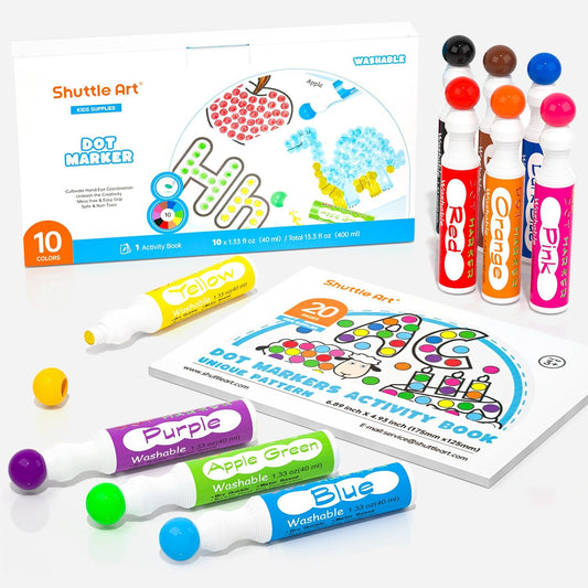 Dot Markers, 10 Colors Bingo Daubers with Dot Coloring Book for Toddler Art Activities, Non-Toxic Washable Coloring Markers for Preschool Kids Learning Educational Supplies