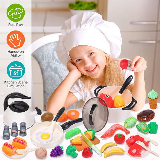 Children's Play Kitchen Accessories Set - Complete Play Food and Cooking Tools for Toddlers and Kids