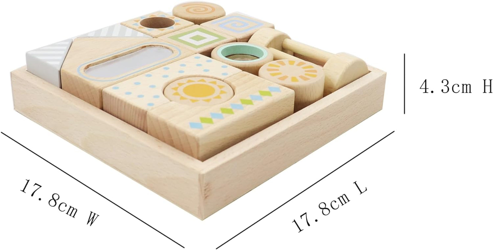 Sensory Blocks - Wooden Stacking Blocks with Bell, Kaleidoscope, Mirror, Rattle & Tambourine, Stacking Toys for 1 2 3 Year Old Boys & Girls - Fun Educational Toys
