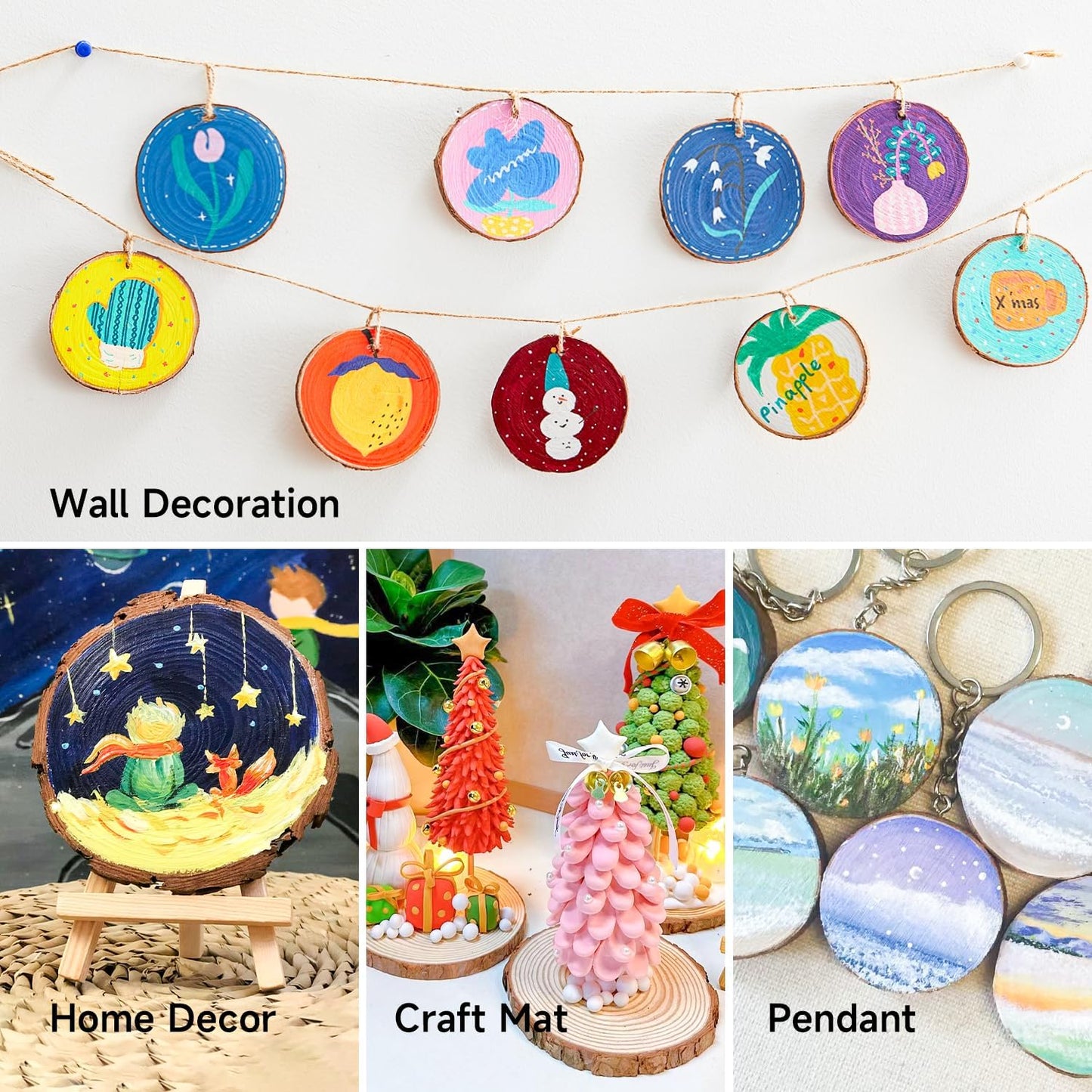 Wood Slices Kit,  35 PCS Unfinished Natural Wood Slices with Pre-Drilled Hole, Acrylic Paint, Permanent Markers, Jute Twine, DIY Craft for Kids Adults Holiday Decoration Christmas Ornaments
