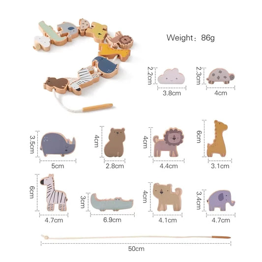 Wooden Baby Animal Threading Toys Blocks Board Games Stacking Toys Montessori Hands-On Ability Educational Children Blocks Gifts