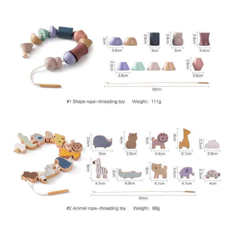 Wooden Baby Animal Threading Toys Blocks Board Games Stacking Toys Montessori Hands-On Ability Educational Children Blocks Gifts