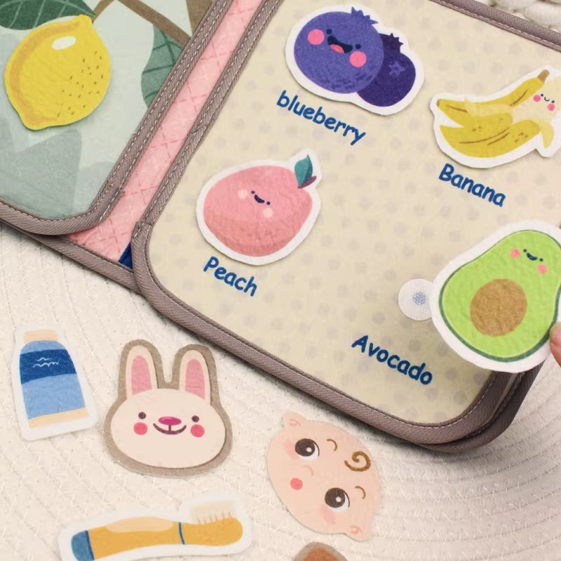 Montessori Busy Book Baby Early Education Book，Puzzle Toy, Animal Cognitive Fabric Book, Repeated Paste Book & Sensory Toys
