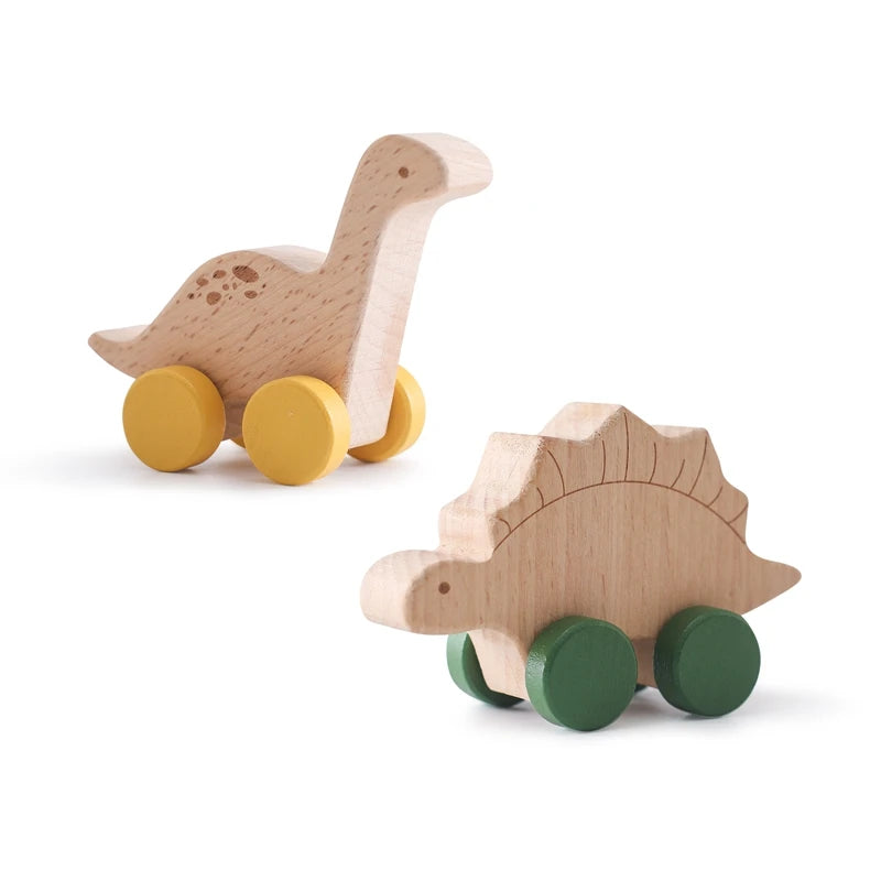 Baby Wooden Montessori Toys Beech Wooden Tyrannosaurus Rex Dinosaur Car Teether Educational Toys Children Teethering Baby Gift