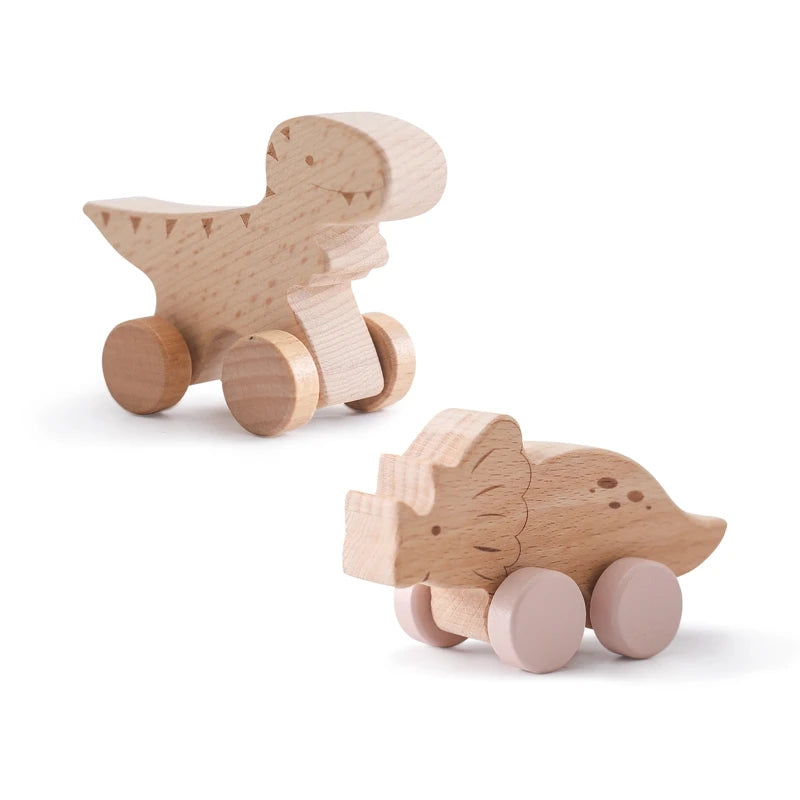 Baby Wooden Montessori Toys Beech Wooden Tyrannosaurus Rex Dinosaur Car Teether Educational Toys Children Teethering Baby Gift