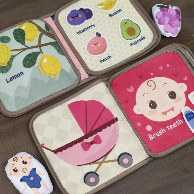 Montessori Busy Book Baby Early Education Book，Puzzle Toy, Animal Cognitive Fabric Book, Repeated Paste Book & Sensory Toys